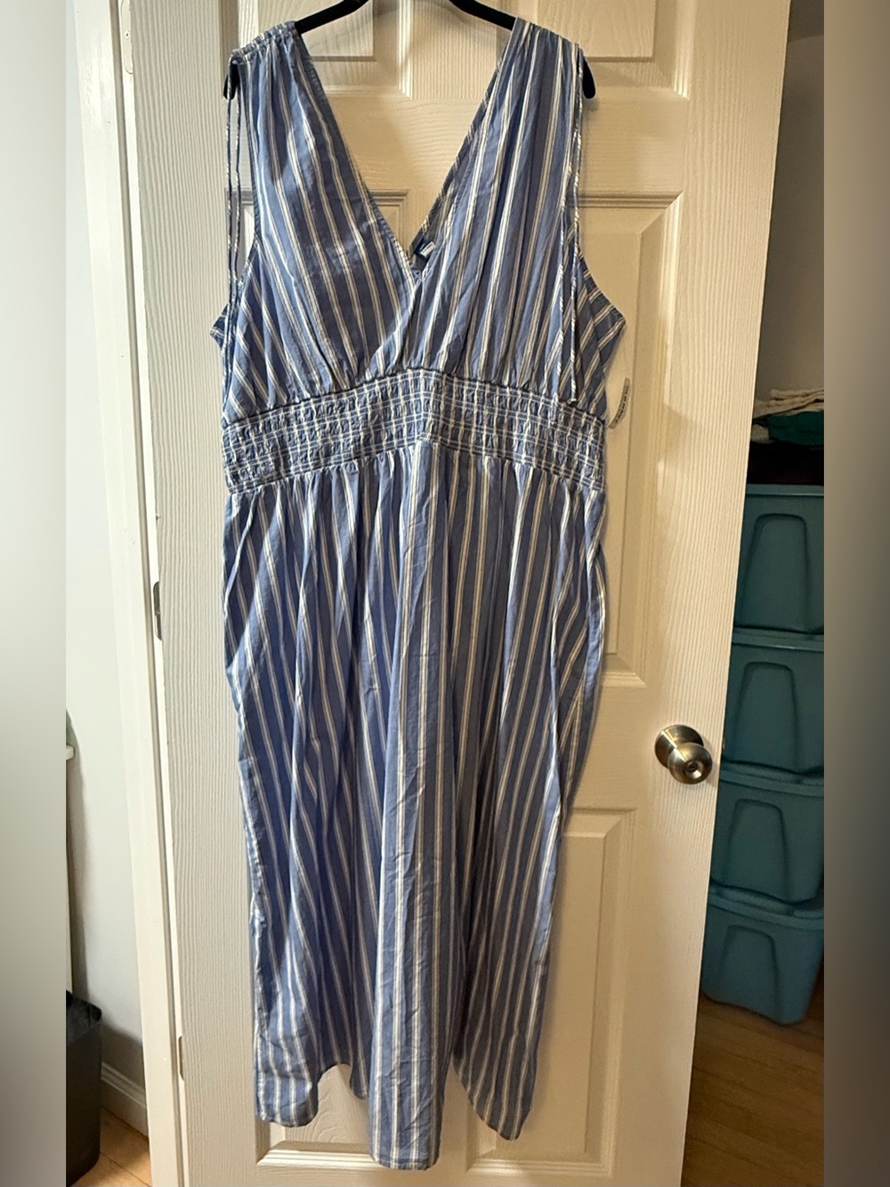 Old Navy Blue and White Striped V-neck cotton maxi Dress NWT sz XXL